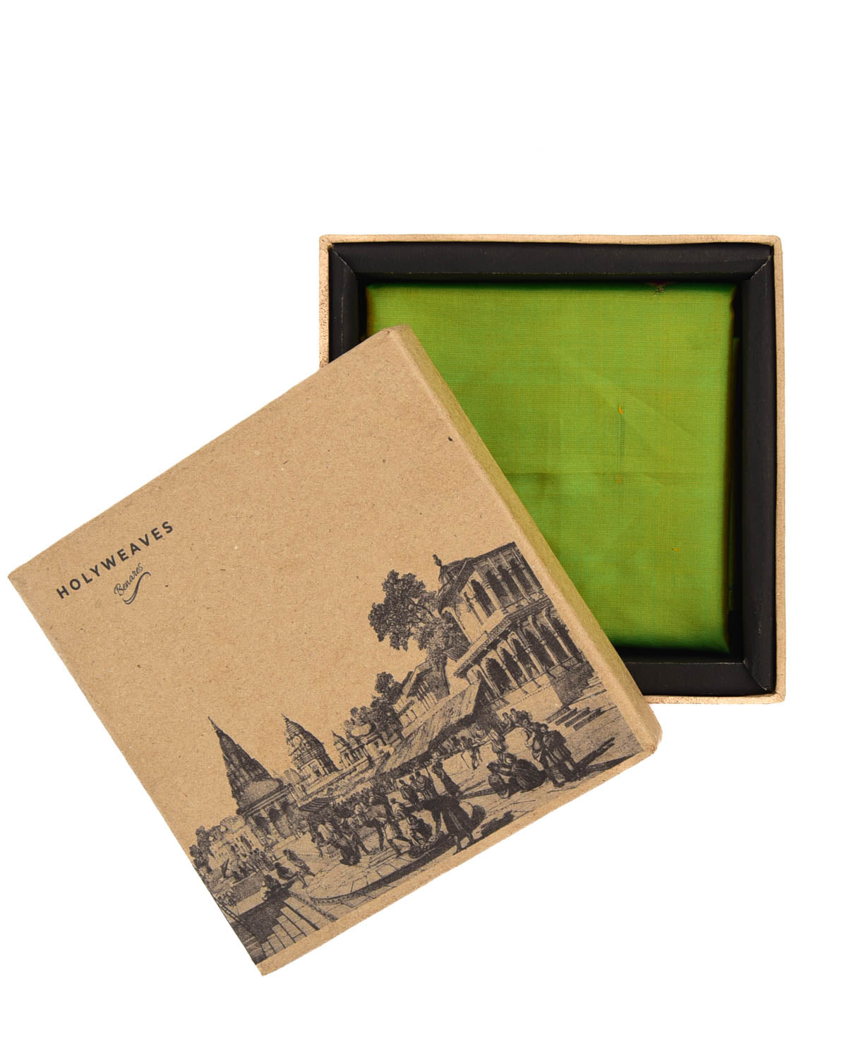 Green Kadhuan Brocade Handwoven Pure Silk Pocket Square For Men-HolyWeaves