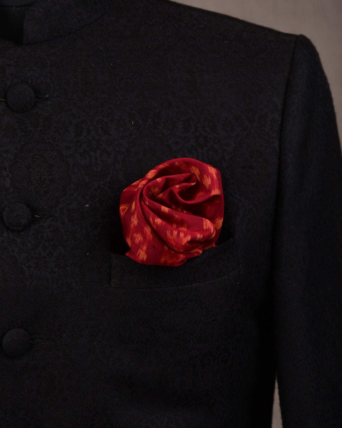 Maroon Ikat Handwoven Cotton Silk Pocket Square For Men-HolyWeaves