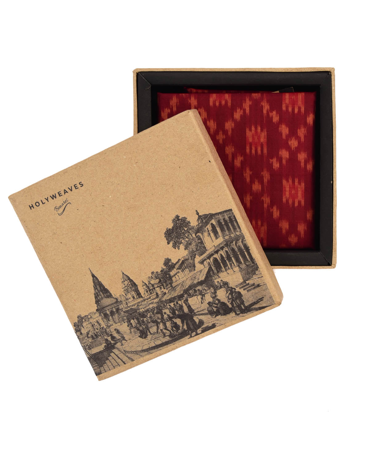 Maroon Ikat Handwoven Cotton Silk Pocket Square For Men-HolyWeaves