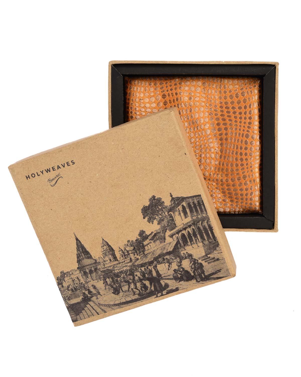 Mustard Yellow Python Metallic Zari Brocade Handwoven Pure Silk Pocket Square For Men-HolyWeaves