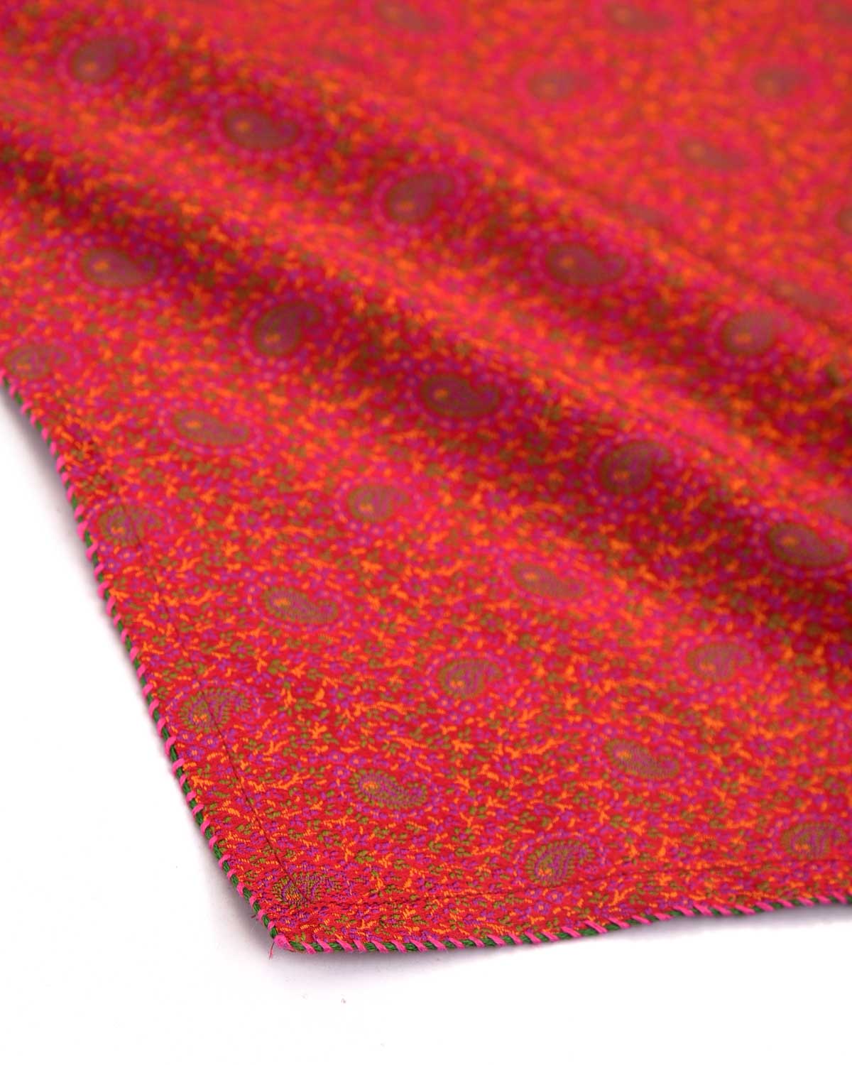 Red Mini Paisleys Tanchoi Handwoven Silk Pocket Square for Men with Spiral Hand-Hemming-HolyWeaves