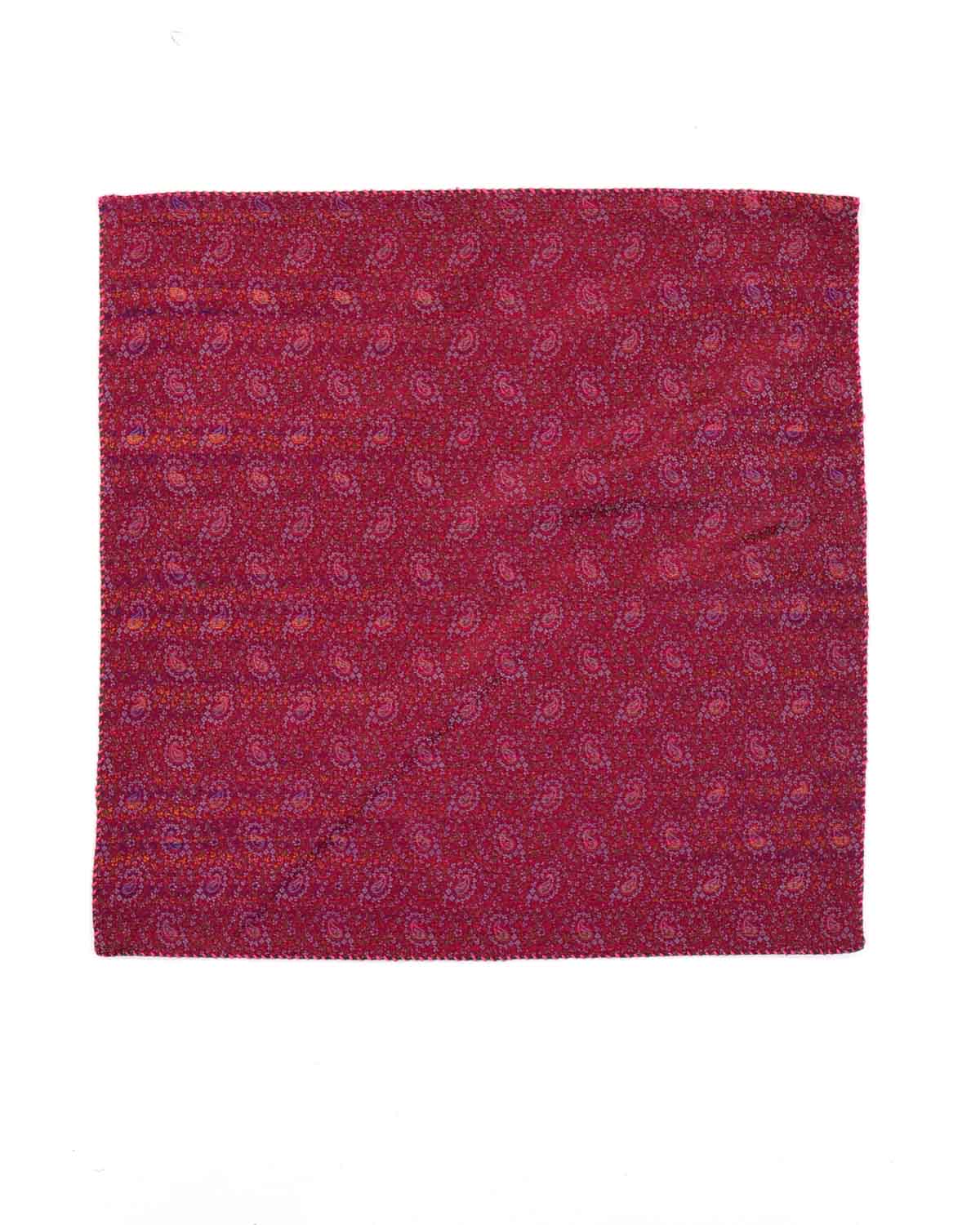 Burgundy Mini Paisleys Tanchoi Handwoven Silk Pocket Square for Men with Spiral Hand-Hemming-HolyWeaves