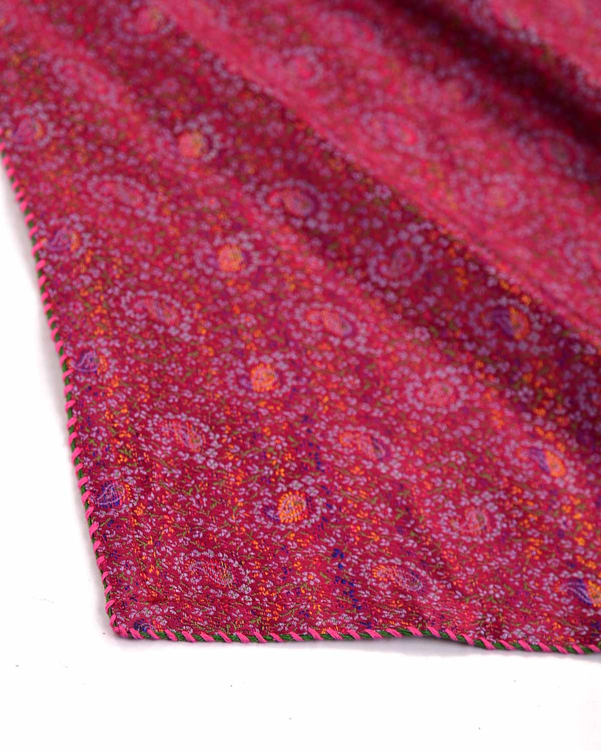Burgundy Mini Paisleys Tanchoi Handwoven Silk Pocket Square for Men with Spiral Hand-Hemming-HolyWeaves
