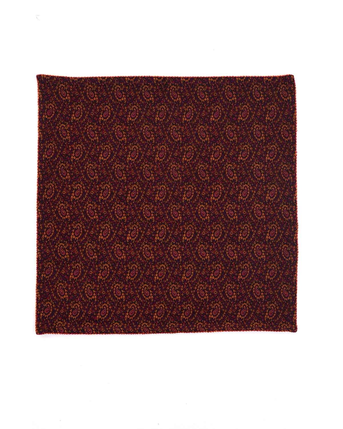 Black Mini Paisleys Tanchoi Handwoven Silk Wool Pocket Square for Men with Spiral Hand-Hemming-HolyWeaves