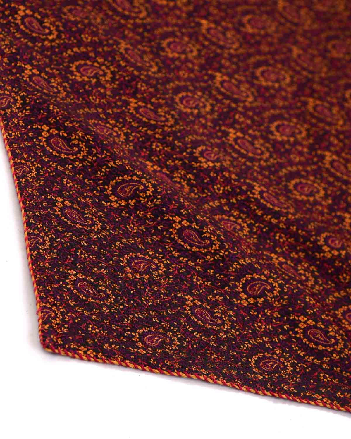 Black Mini Paisleys Tanchoi Handwoven Silk Wool Pocket Square for Men with Spiral Hand-Hemming-HolyWeaves