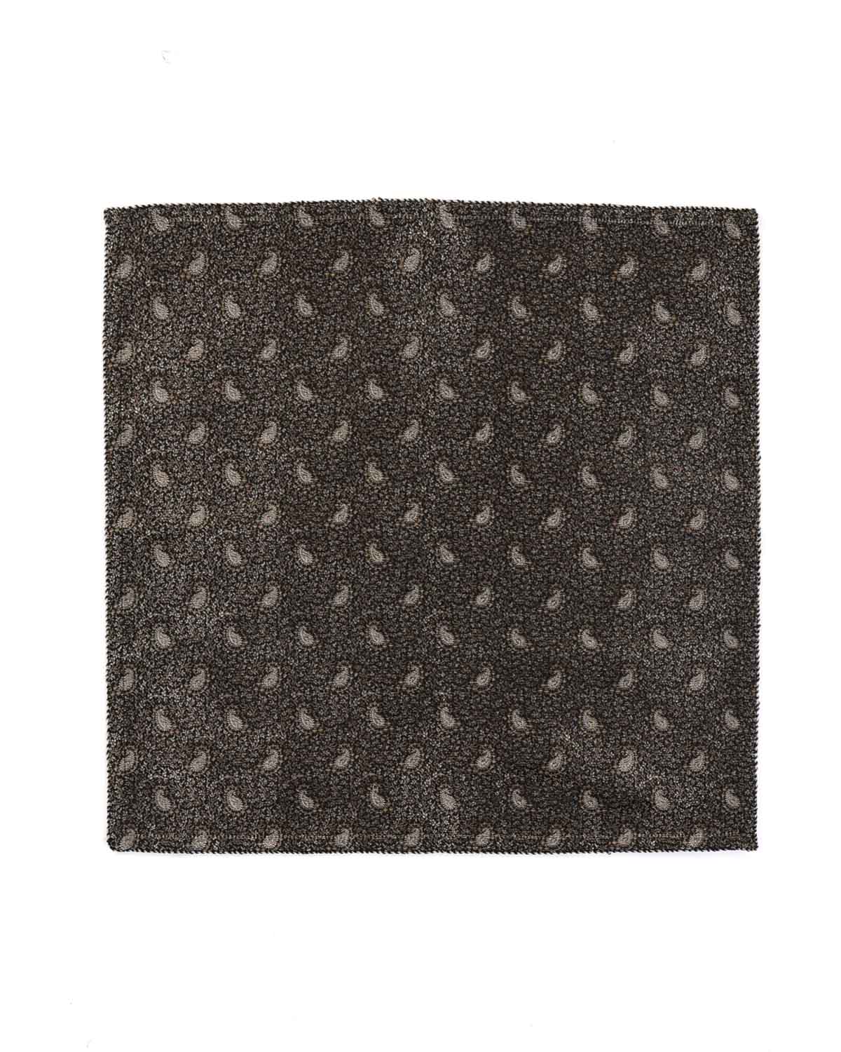 Metallic Black Zari Paisleys Satin Tanchoi Handwoven Silk Pocket Square for Men with Spiral Hand-Hemming-HolyWeaves