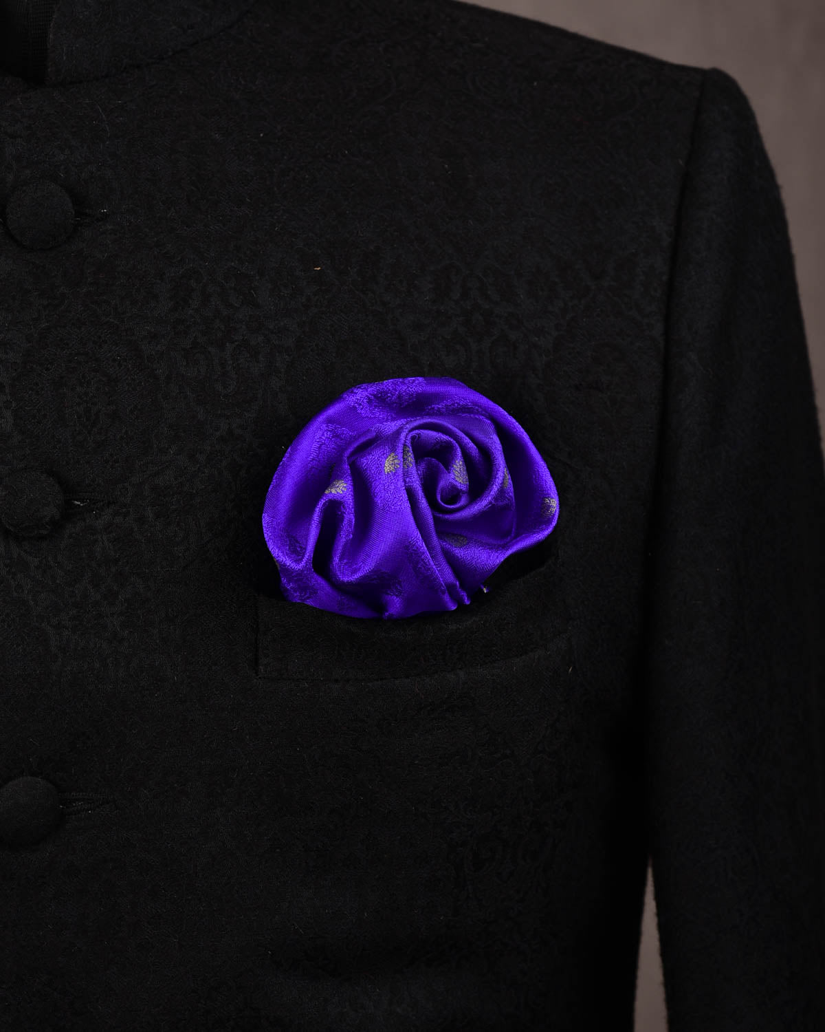 Blue Banarasi Tanchoi Handwoven Silk Pocket Square with Gold Zari Accents-HolyWeaves