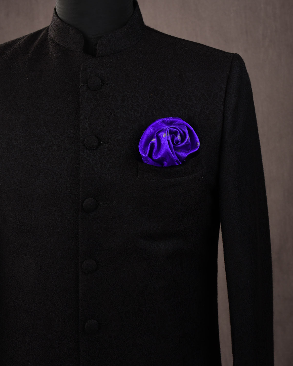 Blue Banarasi Tanchoi Handwoven Silk Pocket Square with Gold Zari Accents-HolyWeaves