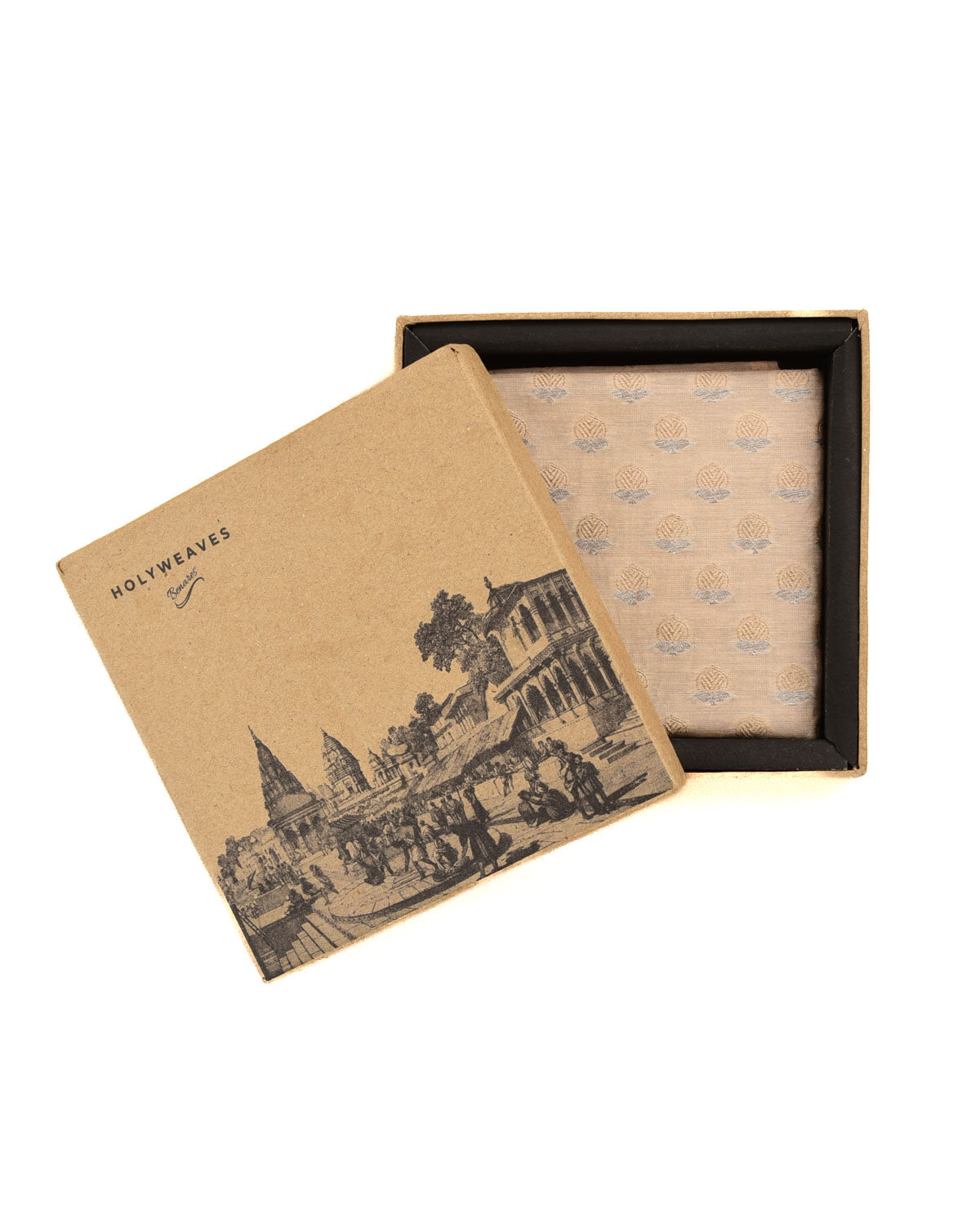 Peach Banarasi Gold & Silver Ashrafi Buti Brocade Handwoven Cotton Pocket Square-HolyWeaves