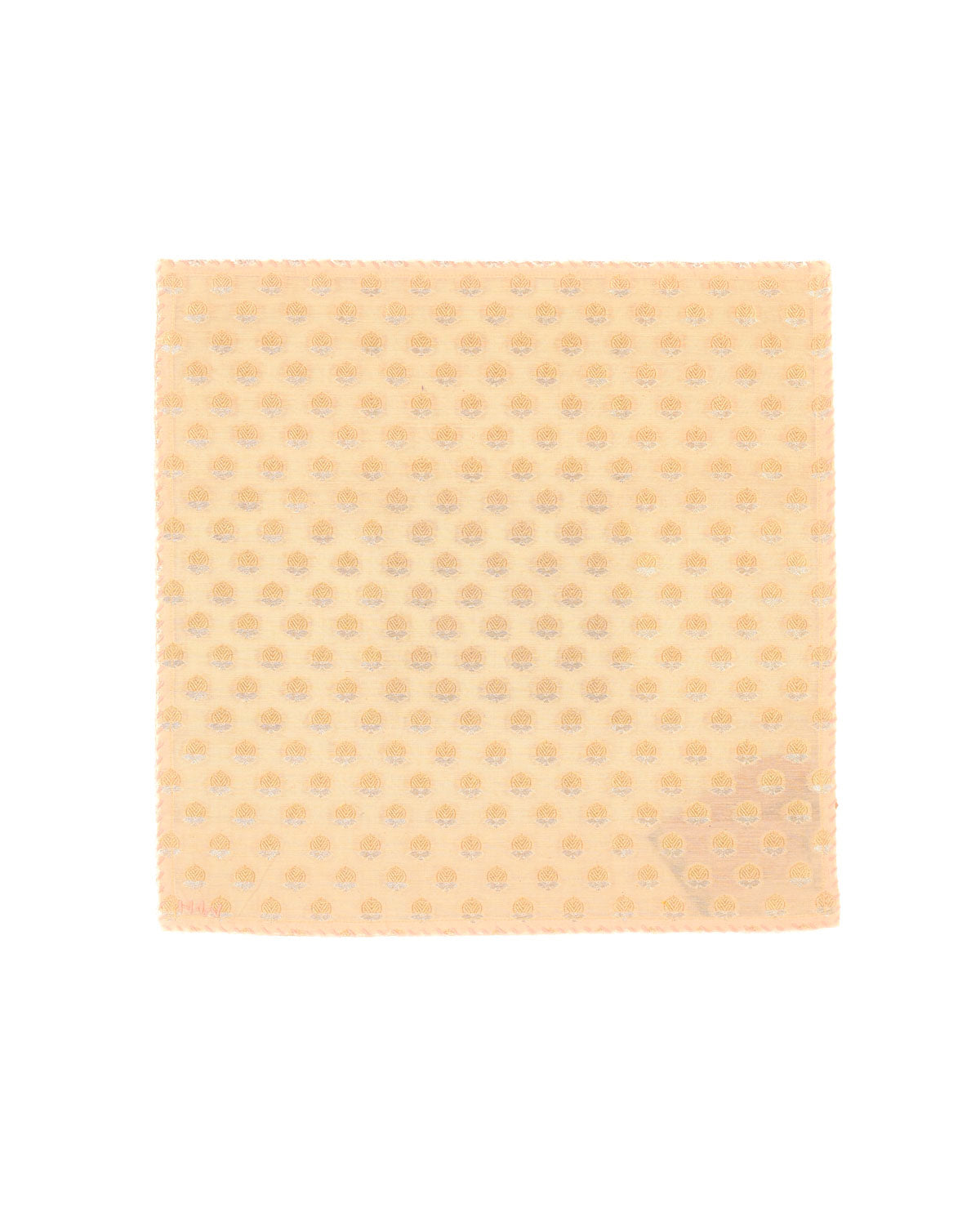 Peach Banarasi Gold & Silver Ashrafi Buti Brocade Handwoven Cotton Pocket Square-HolyWeaves