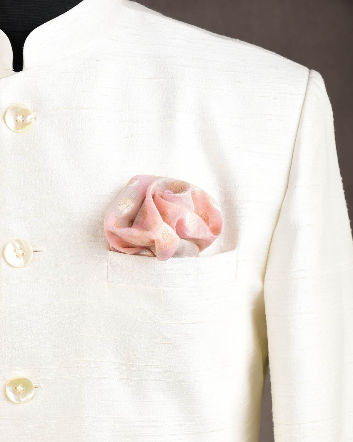 Multi-color Striped Zari Buti Brocade Handwoven Cotton Silk Pocket Square for Men with Spiral Hand-Hemming-HolyWeaves