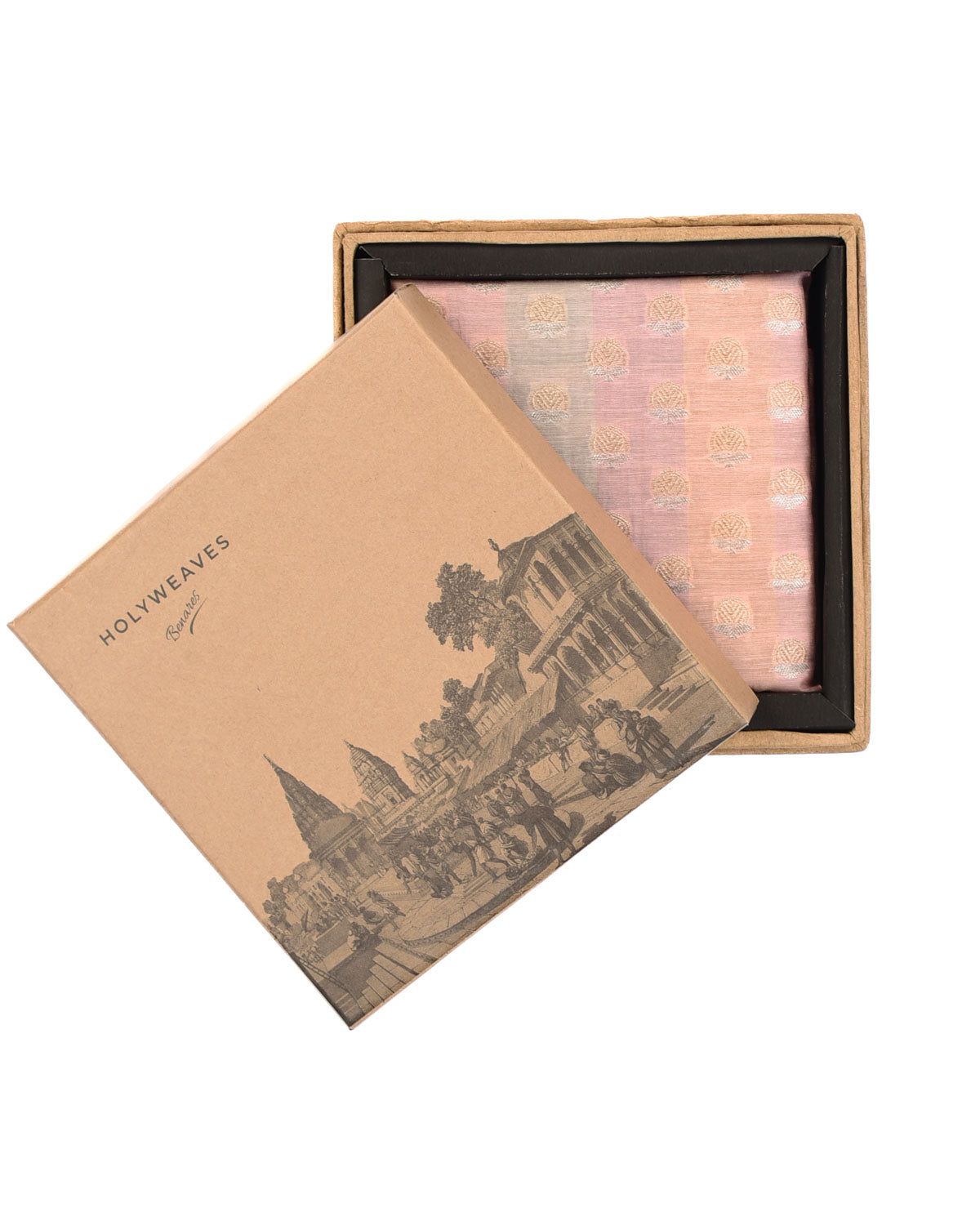 Multi-color Striped Zari Buti Brocade Handwoven Cotton Silk Pocket Square for Men with Spiral Hand-Hemming-HolyWeaves