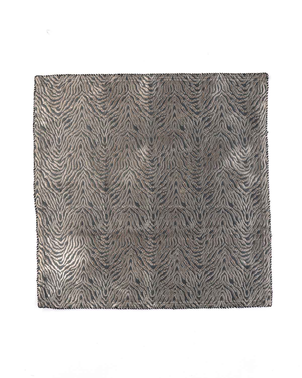 Silver On Gray Tiger Stripes Brocade Handwoven Silk Pocket Square for Men with Spiral Hand-Hemming-HolyWeaves