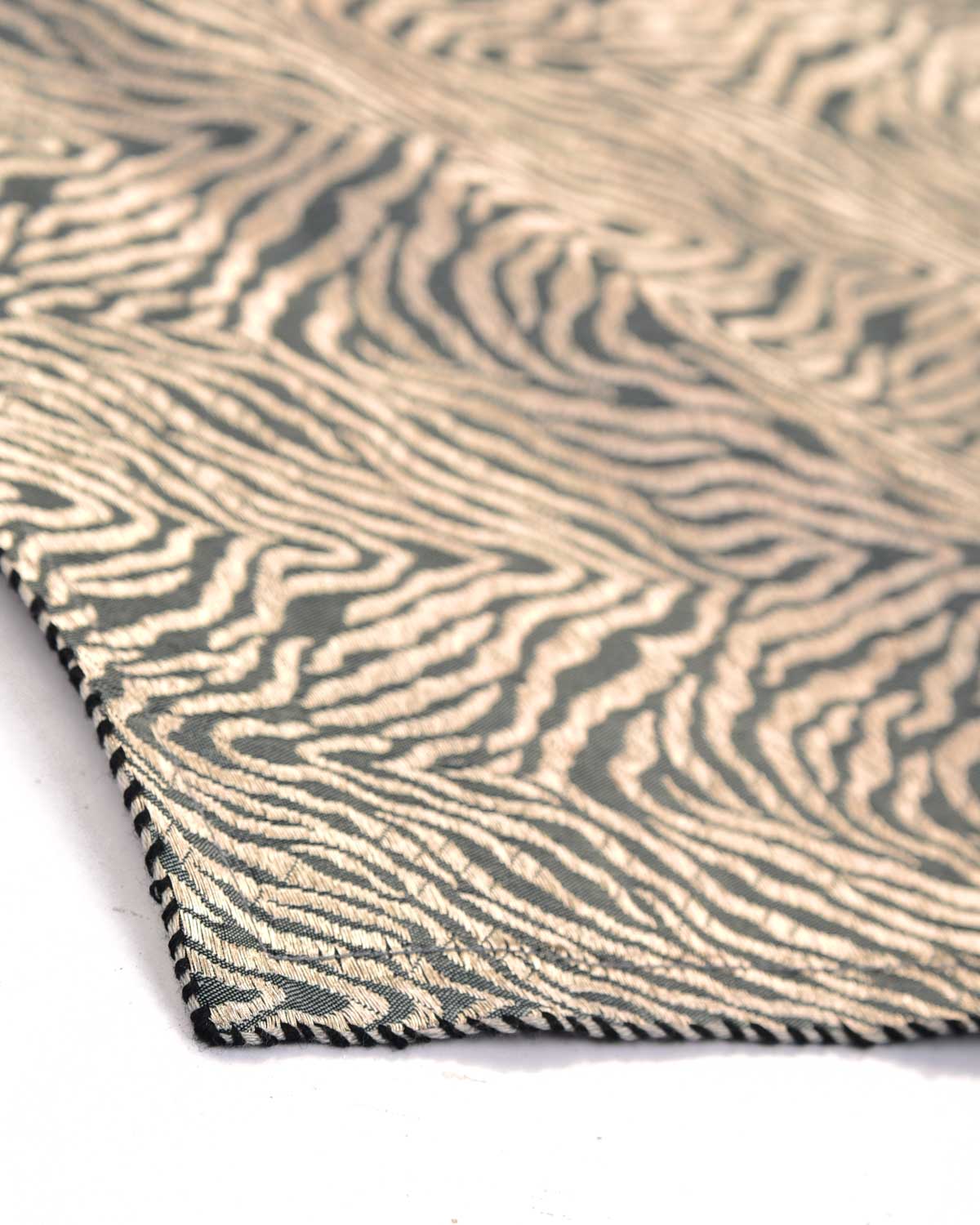 Silver On Gray Tiger Stripes Brocade Handwoven Silk Pocket Square for Men with Spiral Hand-Hemming-HolyWeaves