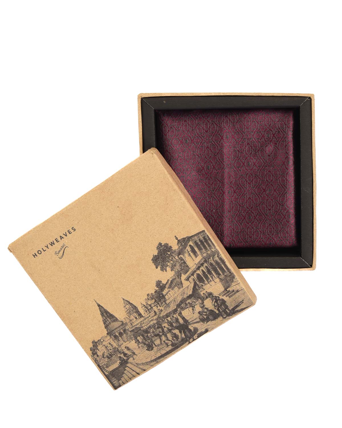 Purple On Gray Chequered Brocade Handwoven Katan Tanchoi Pocket Square for Men-HolyWeaves