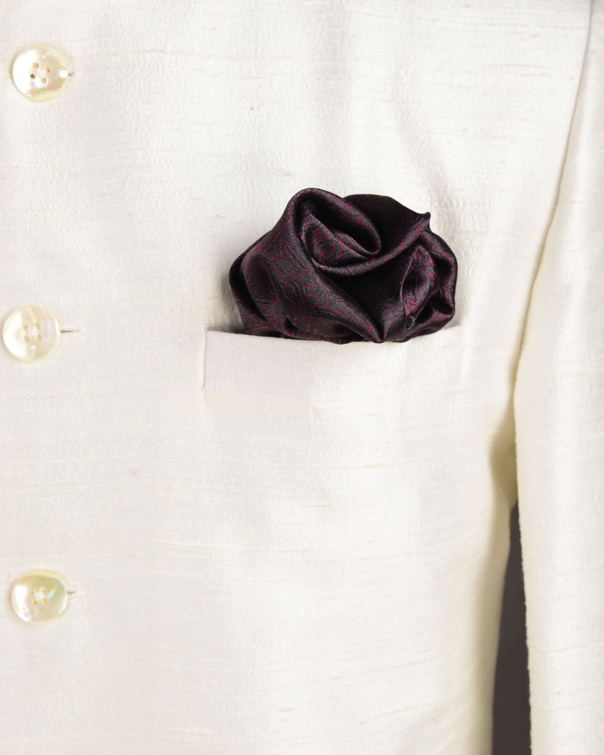 Purple On Gray Chequered Brocade Handwoven Katan Tanchoi Pocket Square for Men-HolyWeaves