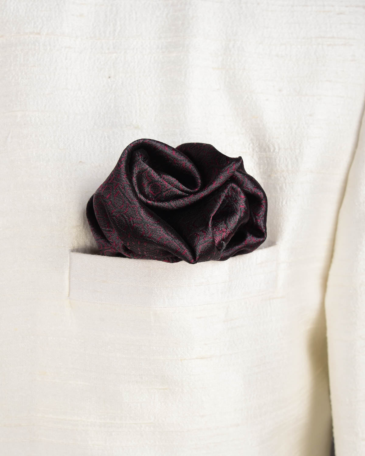 Purple On Gray Chequered Brocade Handwoven Katan Tanchoi Pocket Square for Men-HolyWeaves