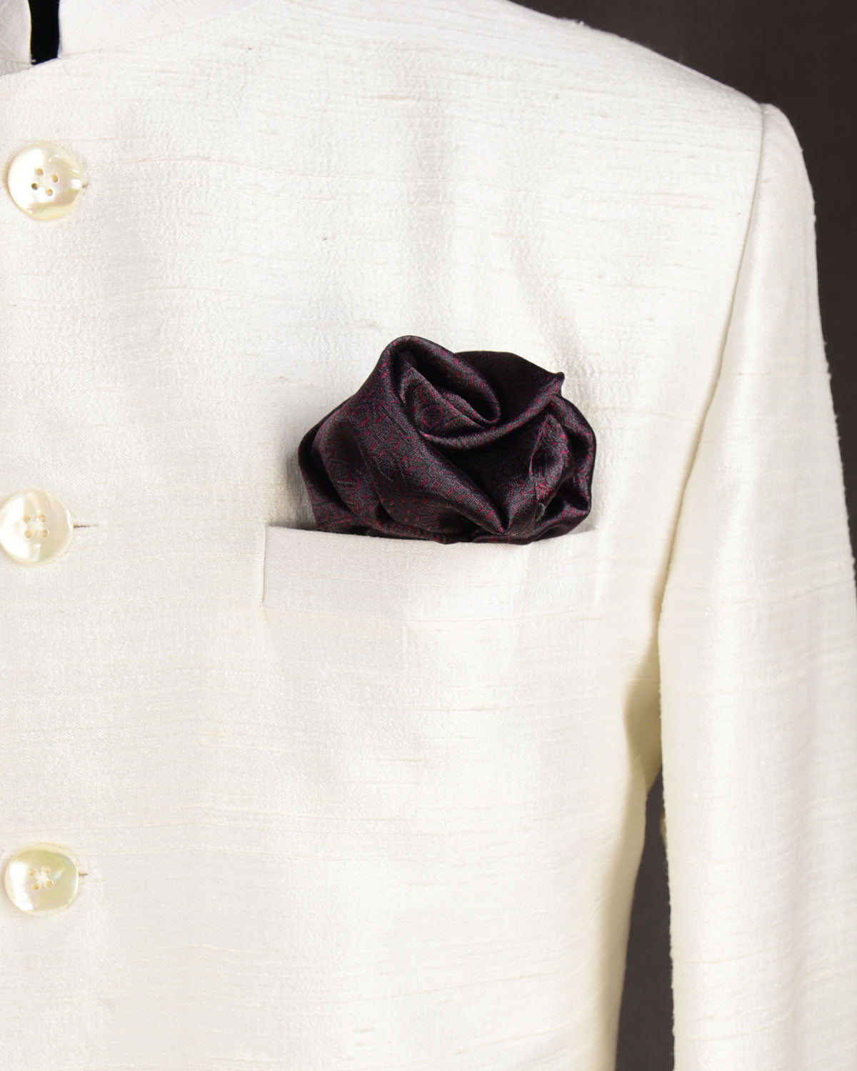 Purple On Gray Chequered Brocade Handwoven Katan Tanchoi Pocket Square for Men-HolyWeaves