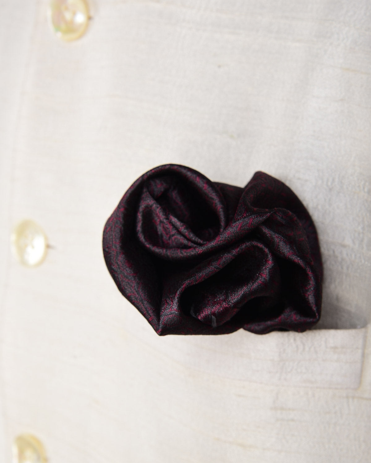 Purple On Gray Chequered Brocade Handwoven Katan Tanchoi Pocket Square for Men-HolyWeaves