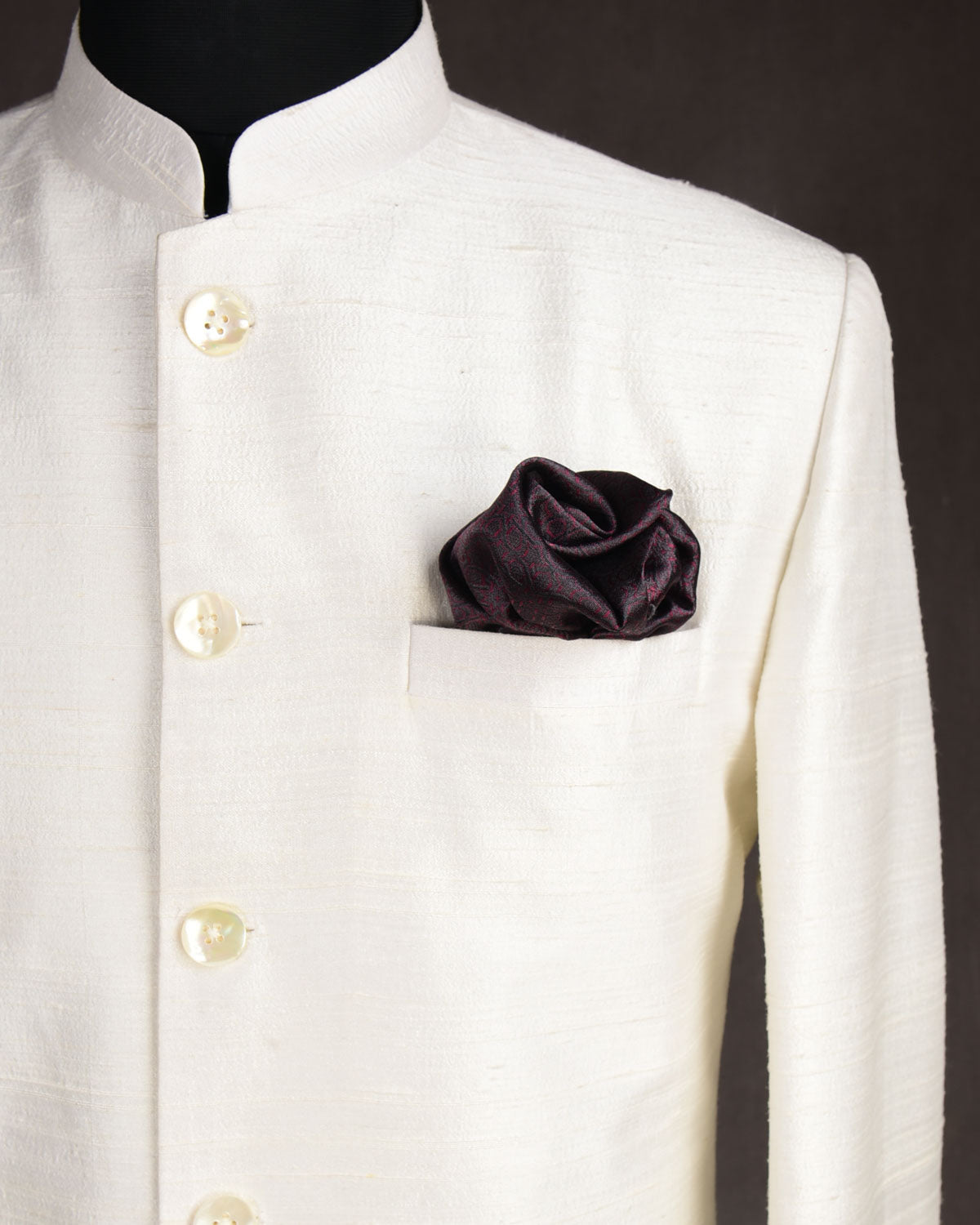 Purple On Gray Chequered Brocade Handwoven Katan Tanchoi Pocket Square for Men-HolyWeaves