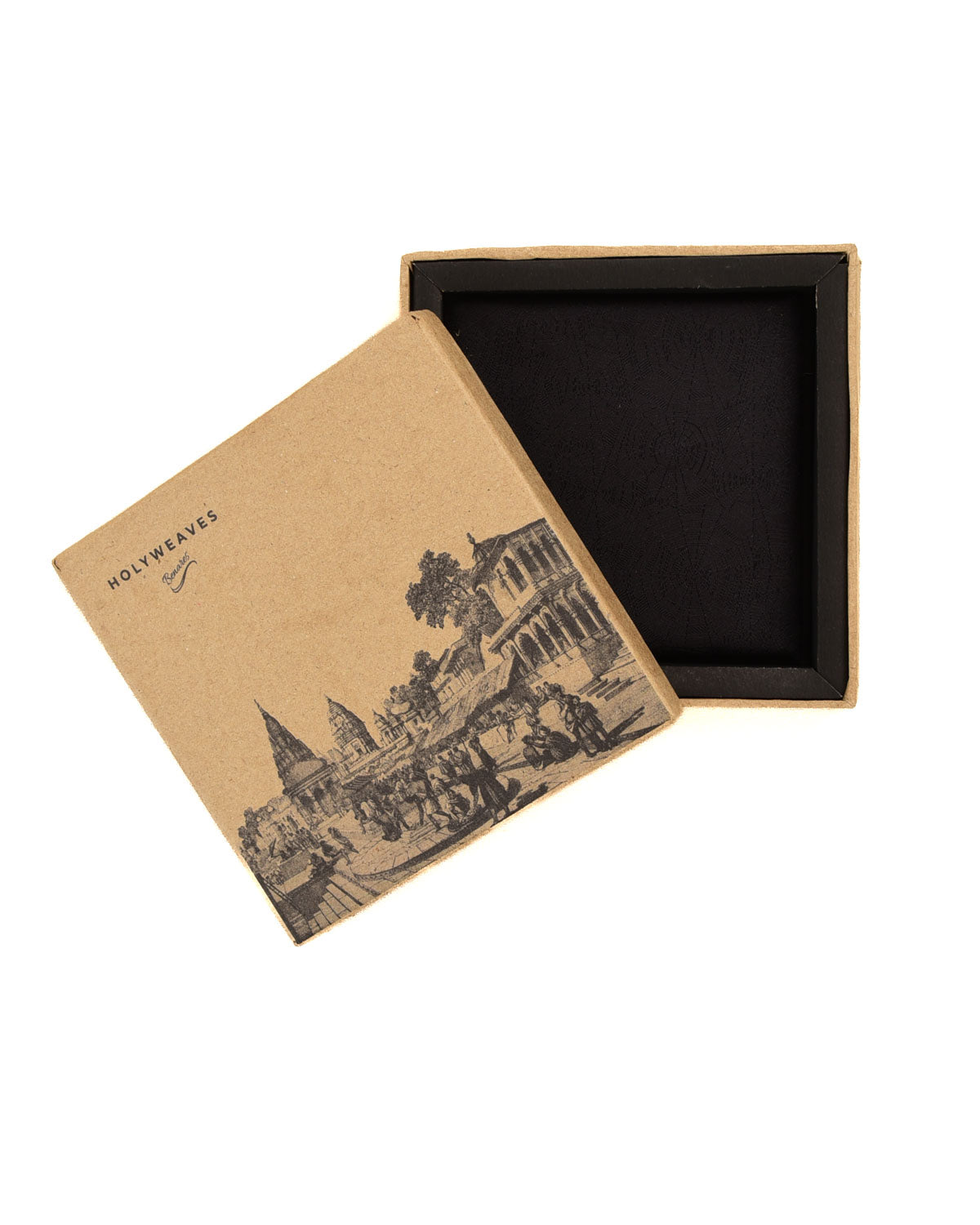 Black Banarasi Spider Web Brocade Handwoven Katan Tanchoi Pocket Square-HolyWeaves