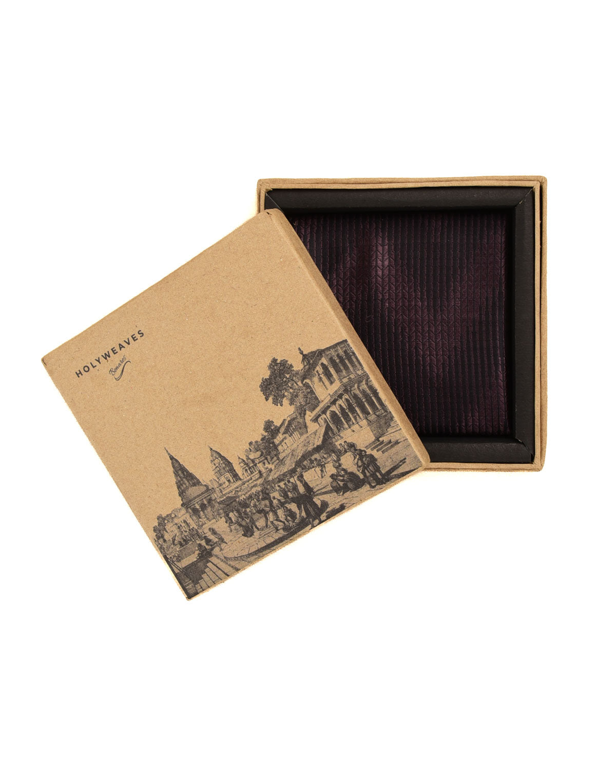 Brown Herringbone Chevron Tanchoi Handwoven Silk Pocket Square-HolyWeaves