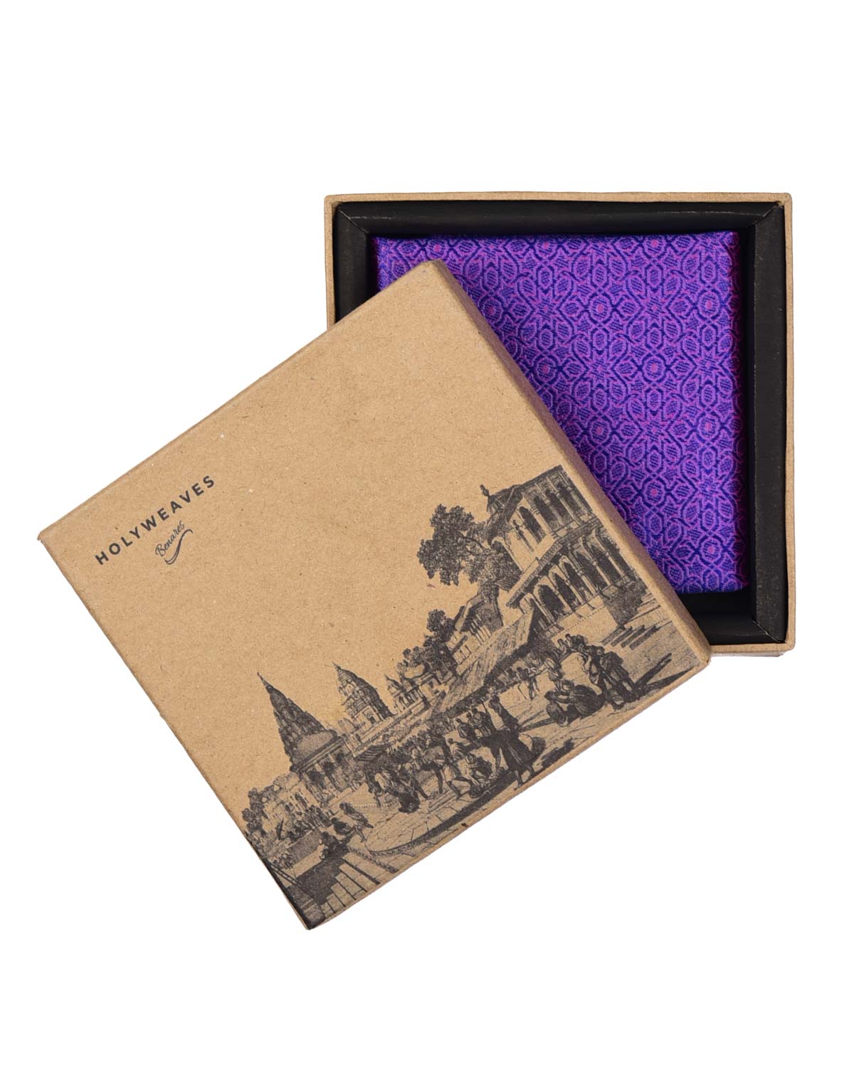 Iris Blue Banarasi Moroccon Mosaic Tanchoi Handwoven Silk Pocket Square-HolyWeaves