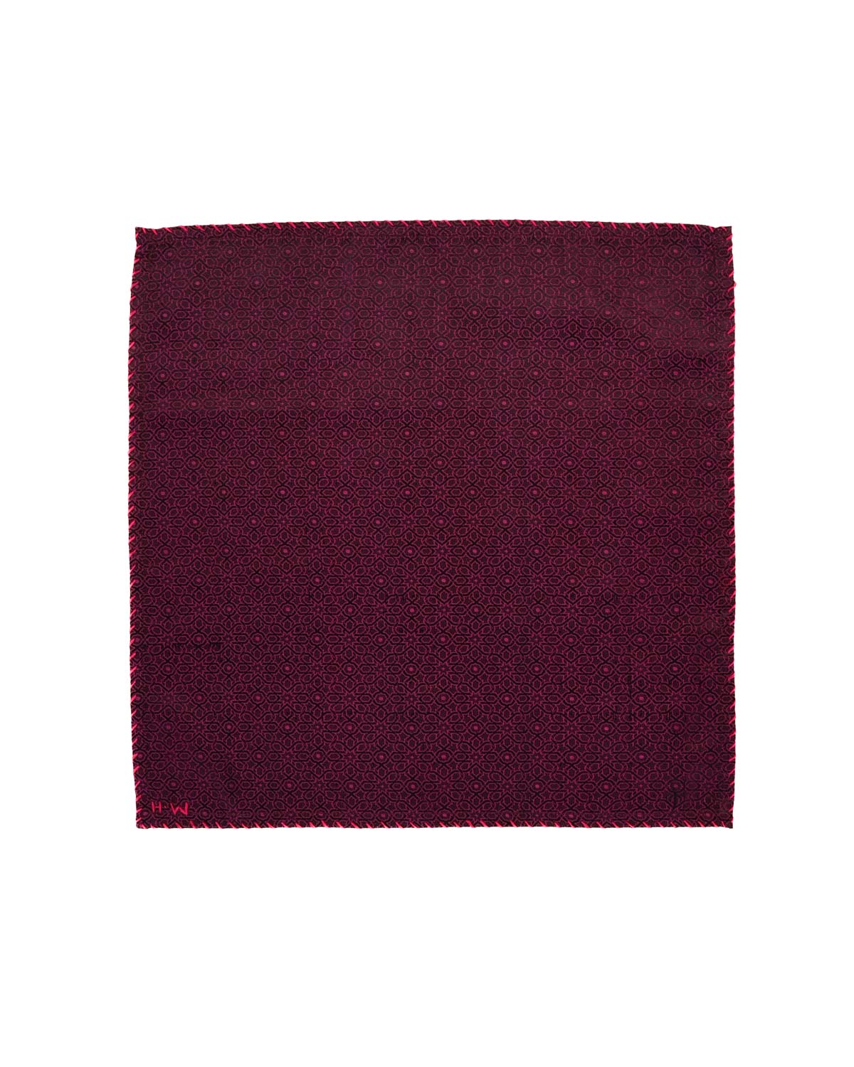 Black on Magenta Banarasi Moroccon Mosaic Tanchoi Handwoven Silk Pocket Square-HolyWeaves