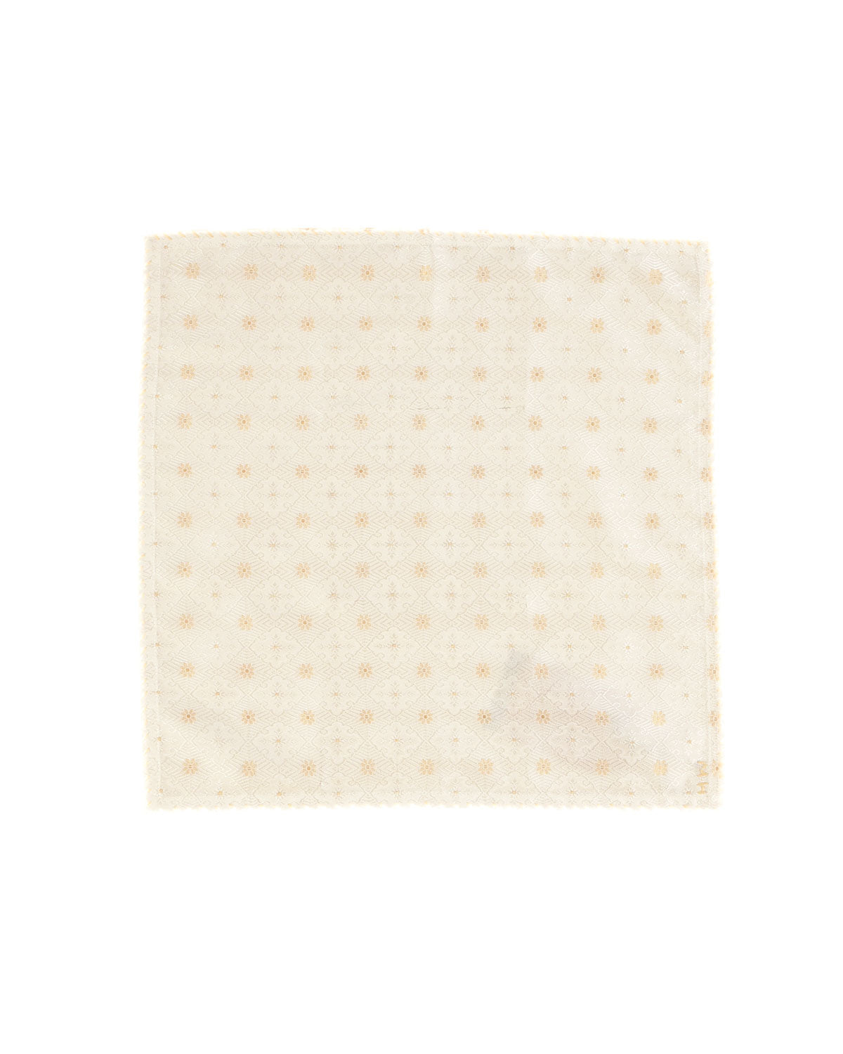 White Banarasi Geometric Grids Tanchoi Brocade Handwoven Silk Pocket Square with Zari Accents-HolyWeaves