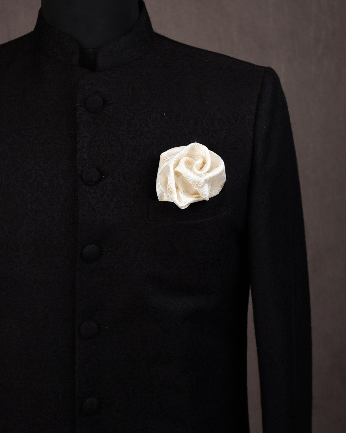 White Banarasi Geometric Grids Tanchoi Brocade Handwoven Silk Pocket Square with Zari Accents-HolyWeaves