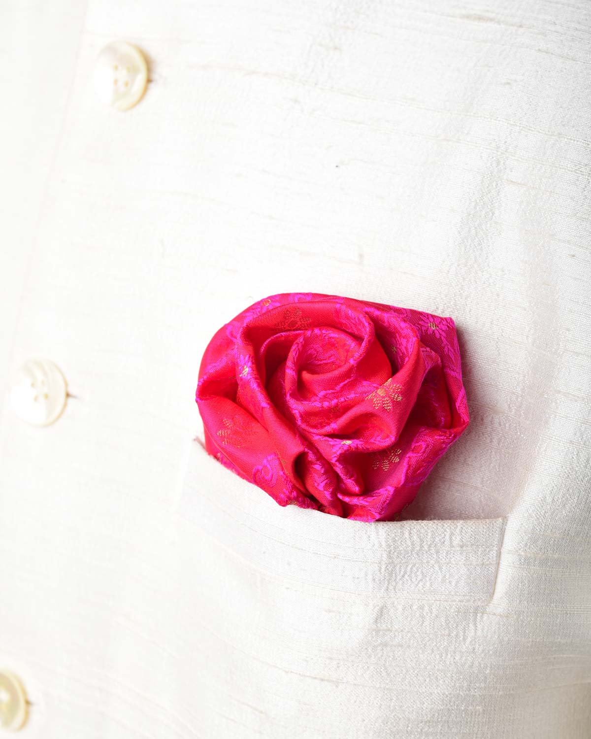 Shot Pink Red Geometric Grids Tanchoi Brocade Handwoven Silk Pocket Square for Men with Scallop Hand-Hemming-HolyWeaves