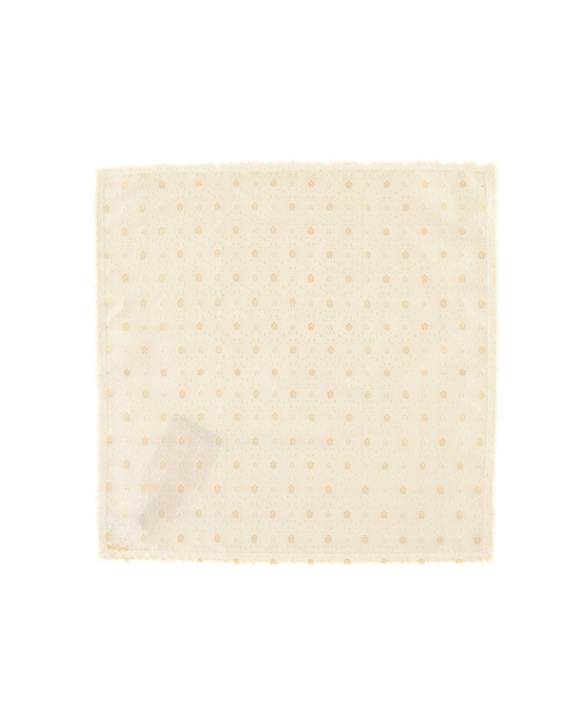White Banarasi Leaves Tanchoi Brocade Handwoven Silk Pocket Square with Zari Accents-HolyWeaves