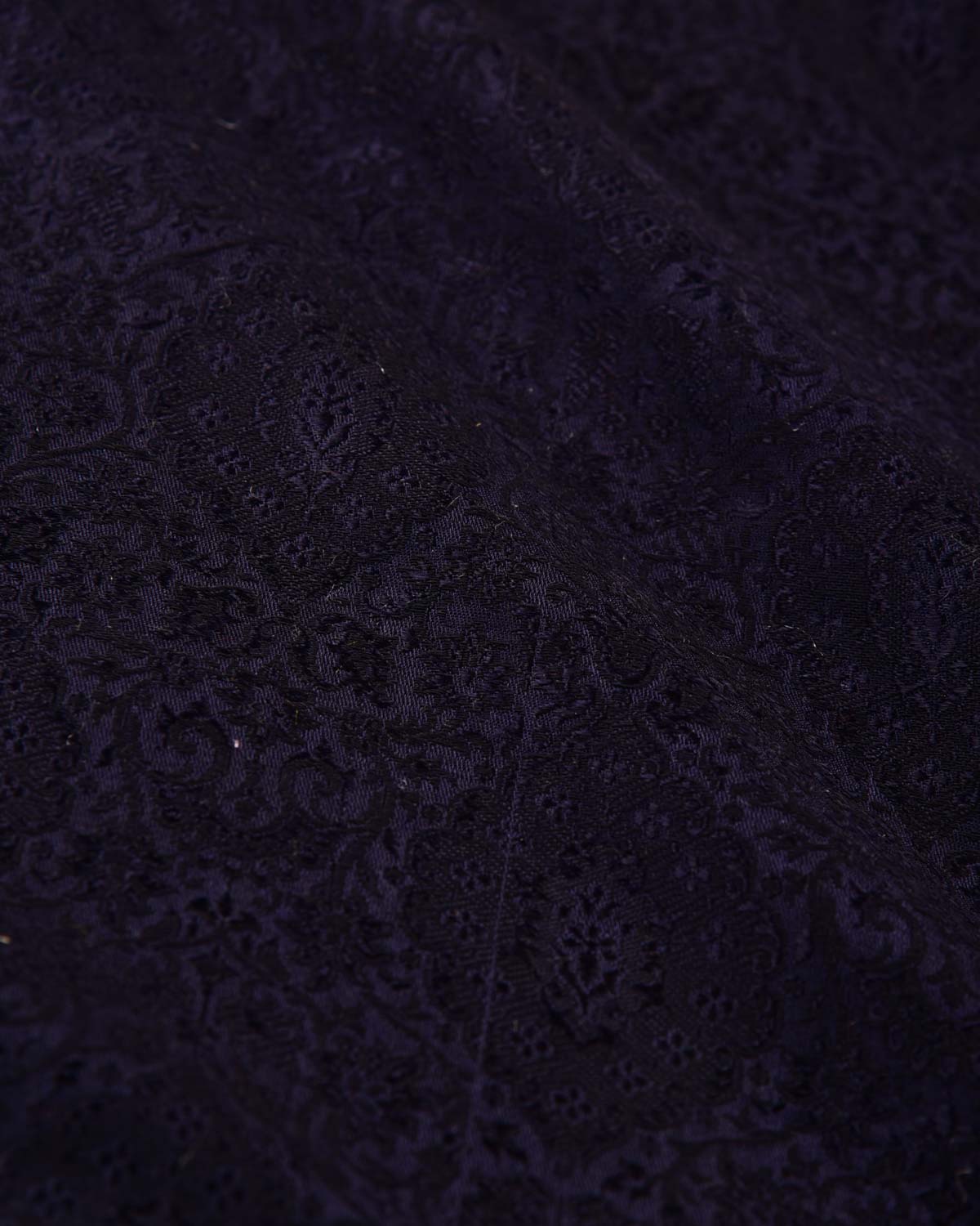 Navy Blue Banarasi Damask Tanchoi Handwoven Silk Wool Pocket Square-HolyWeaves