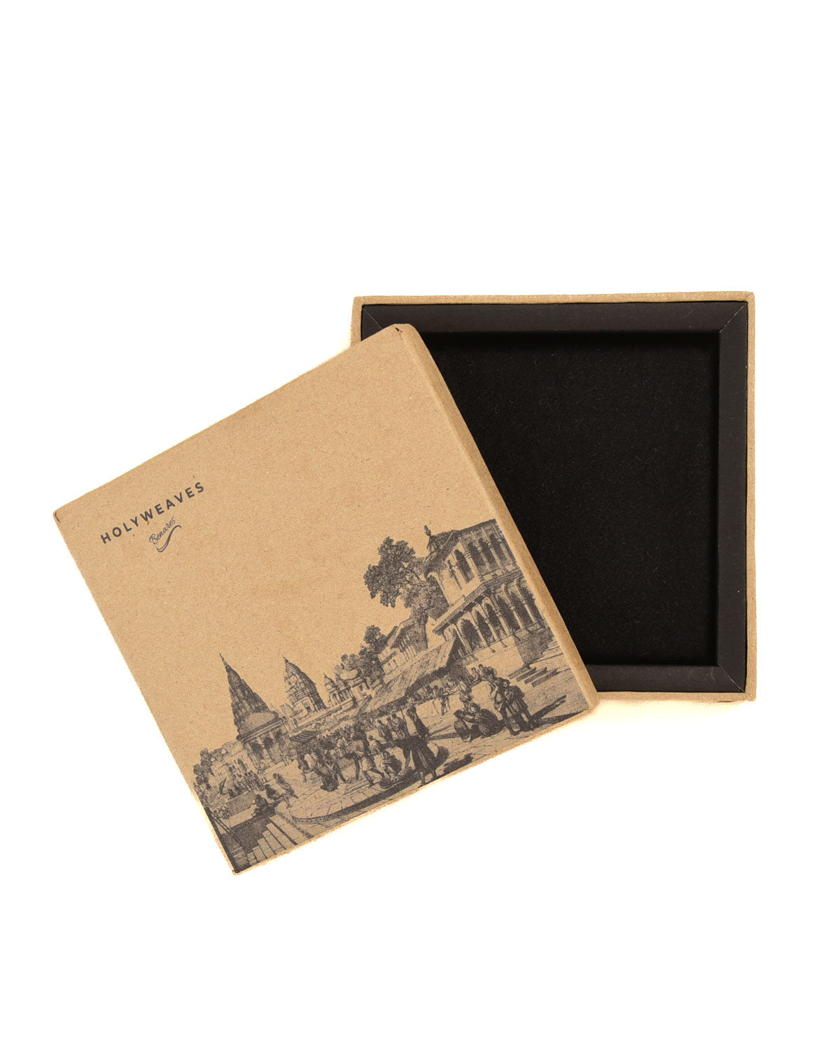 Black Banarasi Damask Tanchoi Handwoven Silk Wool Pocket Square-HolyWeaves