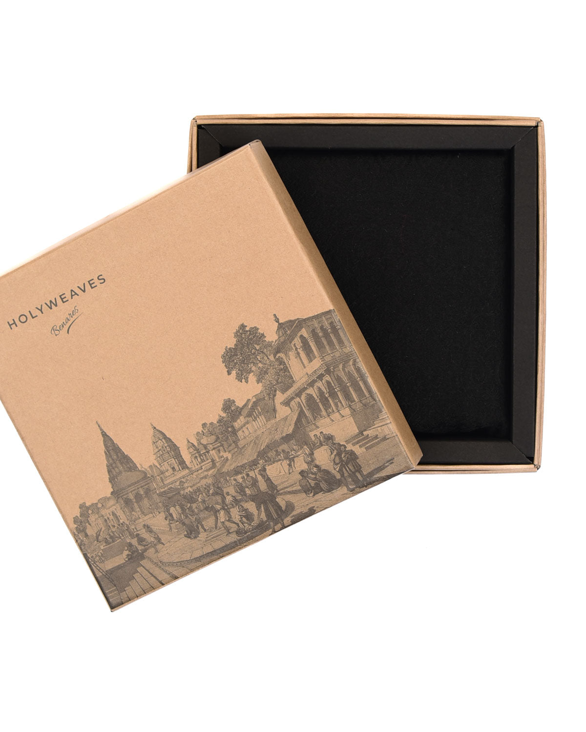 Black Damask Tanchoi Handwoven Silk Wool Pocket Square for Men with White Spiral Hand-Hemming-HolyWeaves