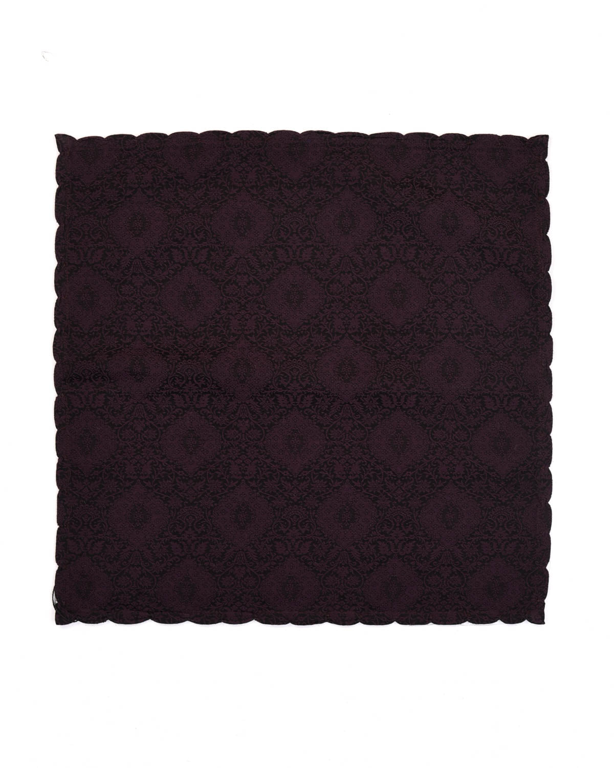 Mahogany Damask Tanchoi Handwoven Silk Wool Pocket Square for Men with Scallop Hand-Hemming-HolyWeaves