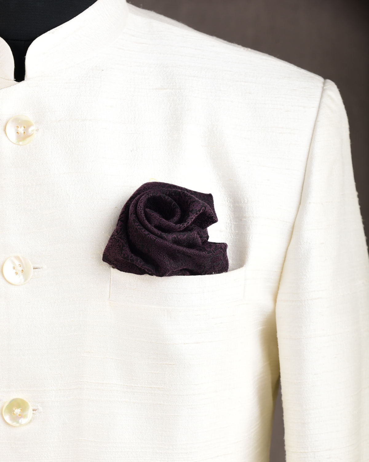 Mahogany Damask Tanchoi Handwoven Silk Wool Pocket Square for Men with Scallop Hand-Hemming-HolyWeaves