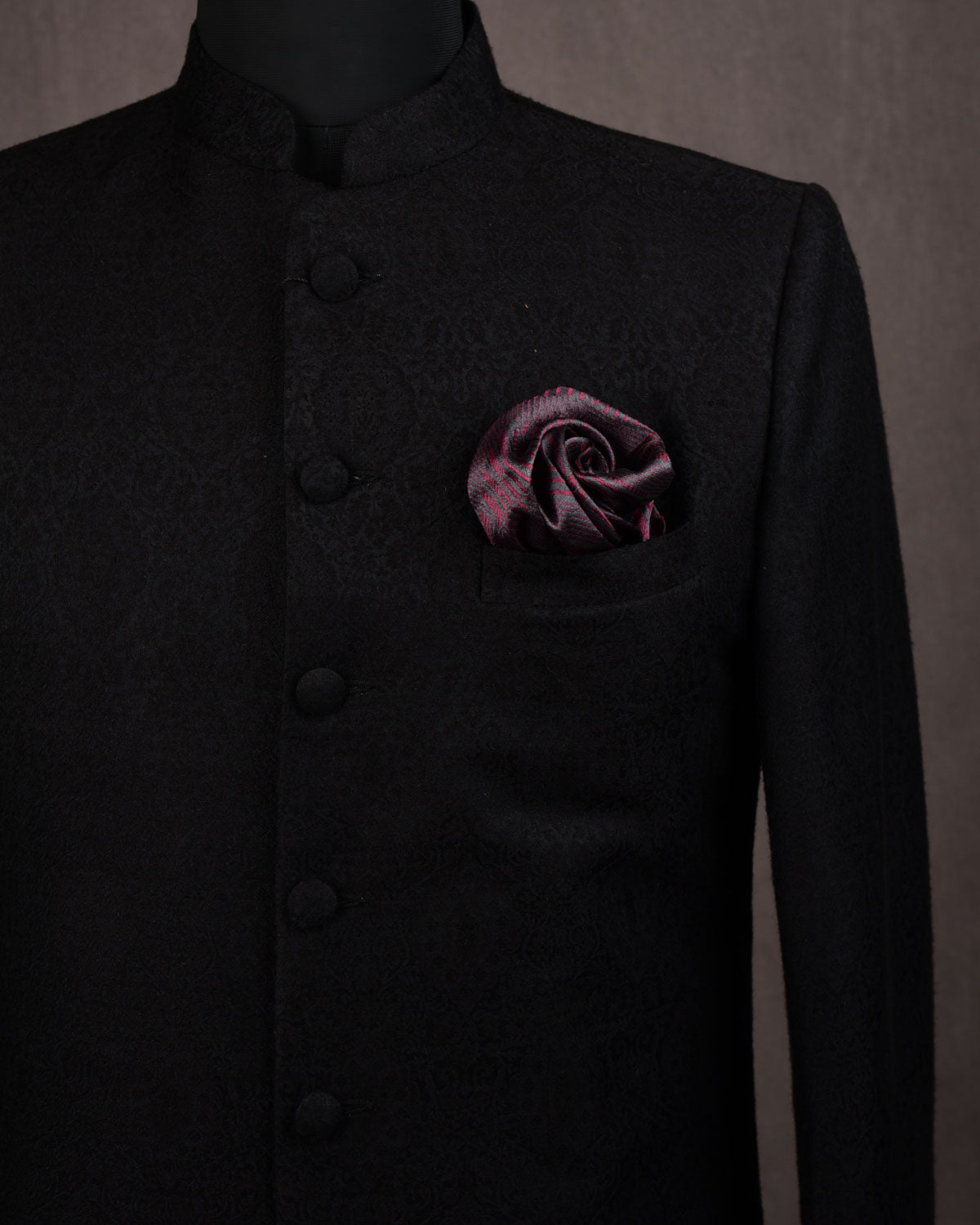 Garnet Banarasi Geometric Tanchoi Handwoven Silk Pocket Square-HolyWeaves