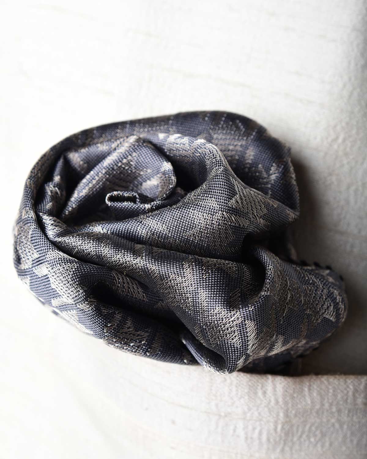 Silver On Gray Houndstooth Tanchoi Handwoven Silk Pocket Square for Men with Spiral Hand-Hemming-HolyWeaves