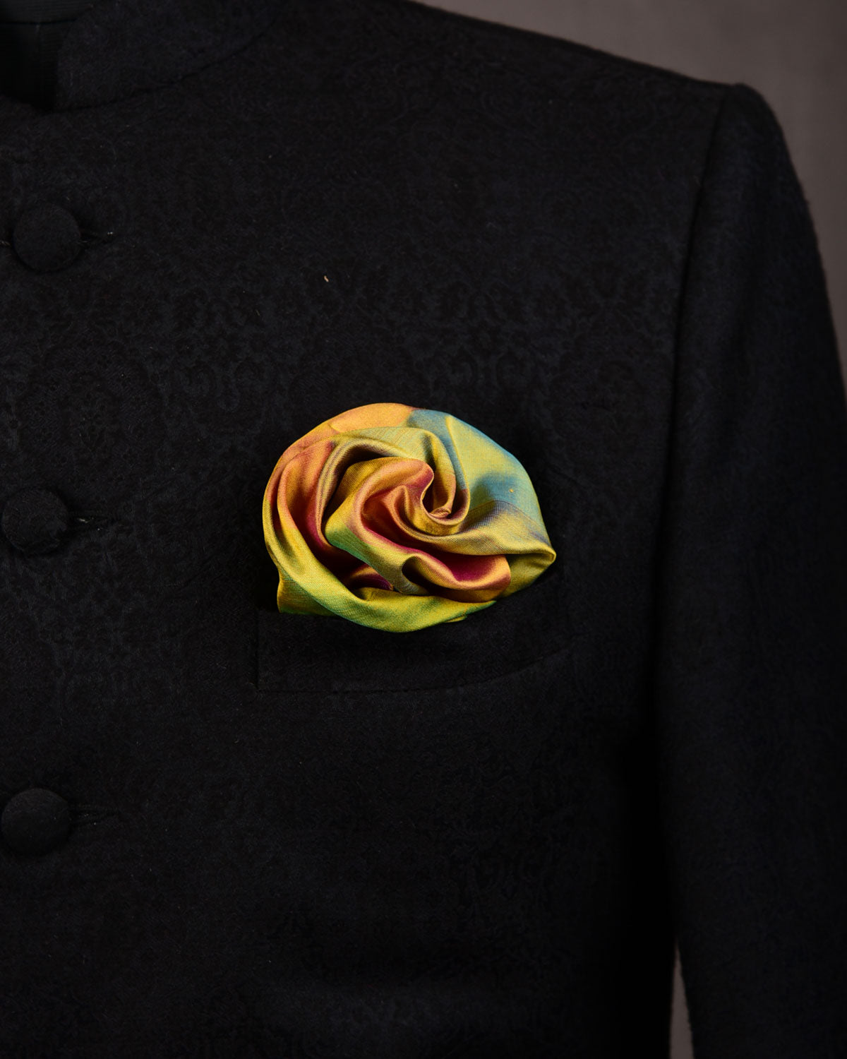 Vibgyor Yellow Banarasi Handwoven Silk Pocket Square-HolyWeaves