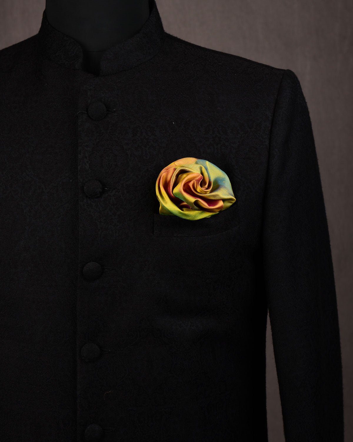 Vibgyor Yellow Banarasi Handwoven Silk Pocket Square-HolyWeaves