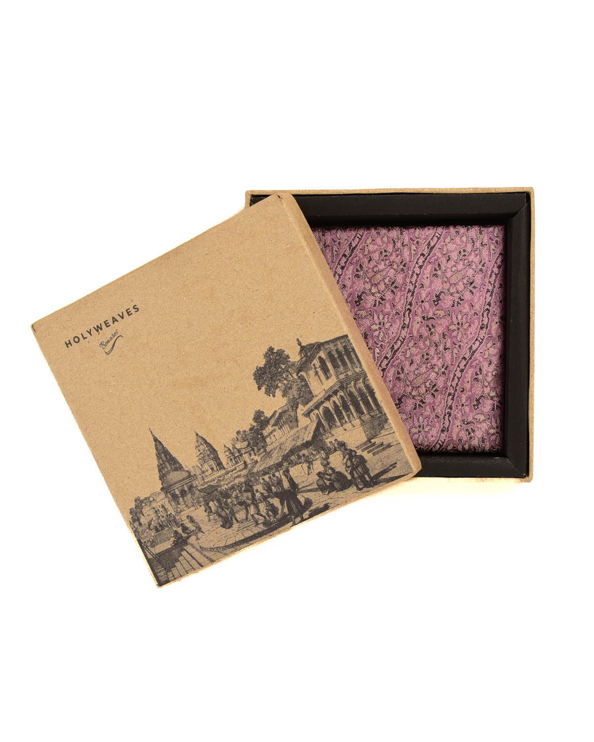 Mauve Banarasi Diagonal Paisleys Tanchoi Brocade Handwoven Silk Pocket Square-HolyWeaves