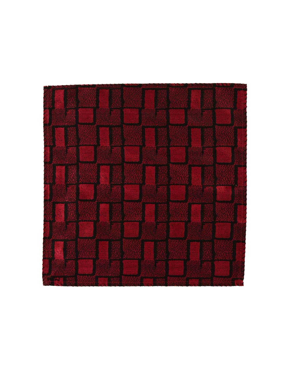 Maroon Random Blocks Tanchoi Handwoven Silk Pocket Square-HolyWeaves