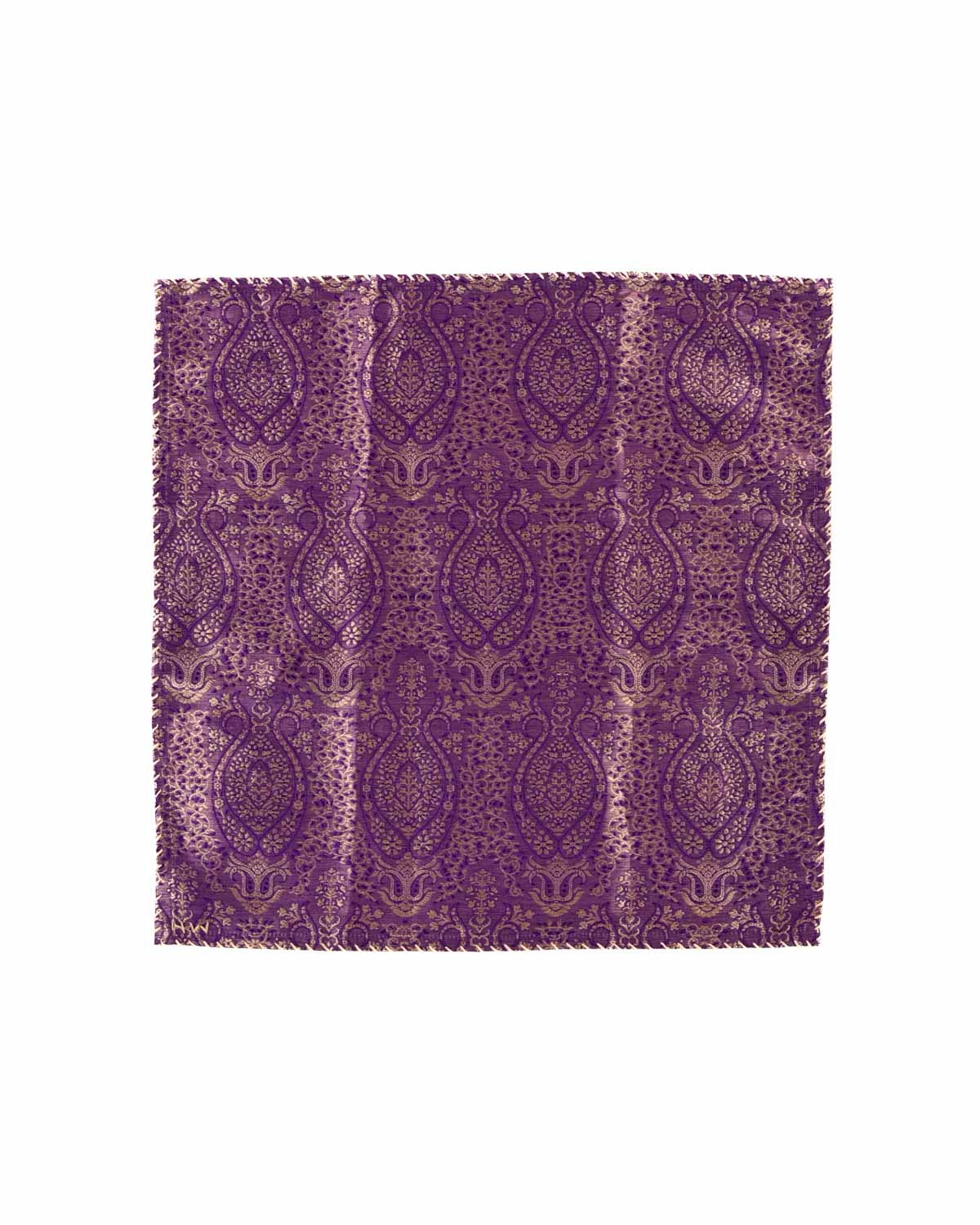Metallic Purple Gold Zari Ethnic Damask Tanchoi Handwoven Silk Pocket Square-HolyWeaves