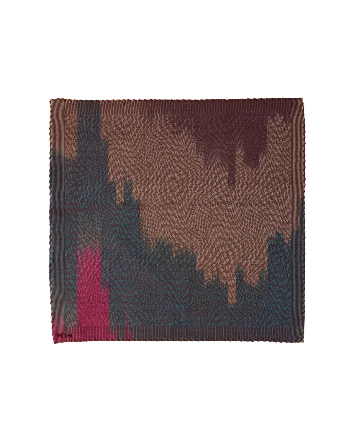 Ombre Brown Houndstooth Illusion Handwoven Silk Wool Pocket Square for Men with Stripe Borders-HolyWeaves