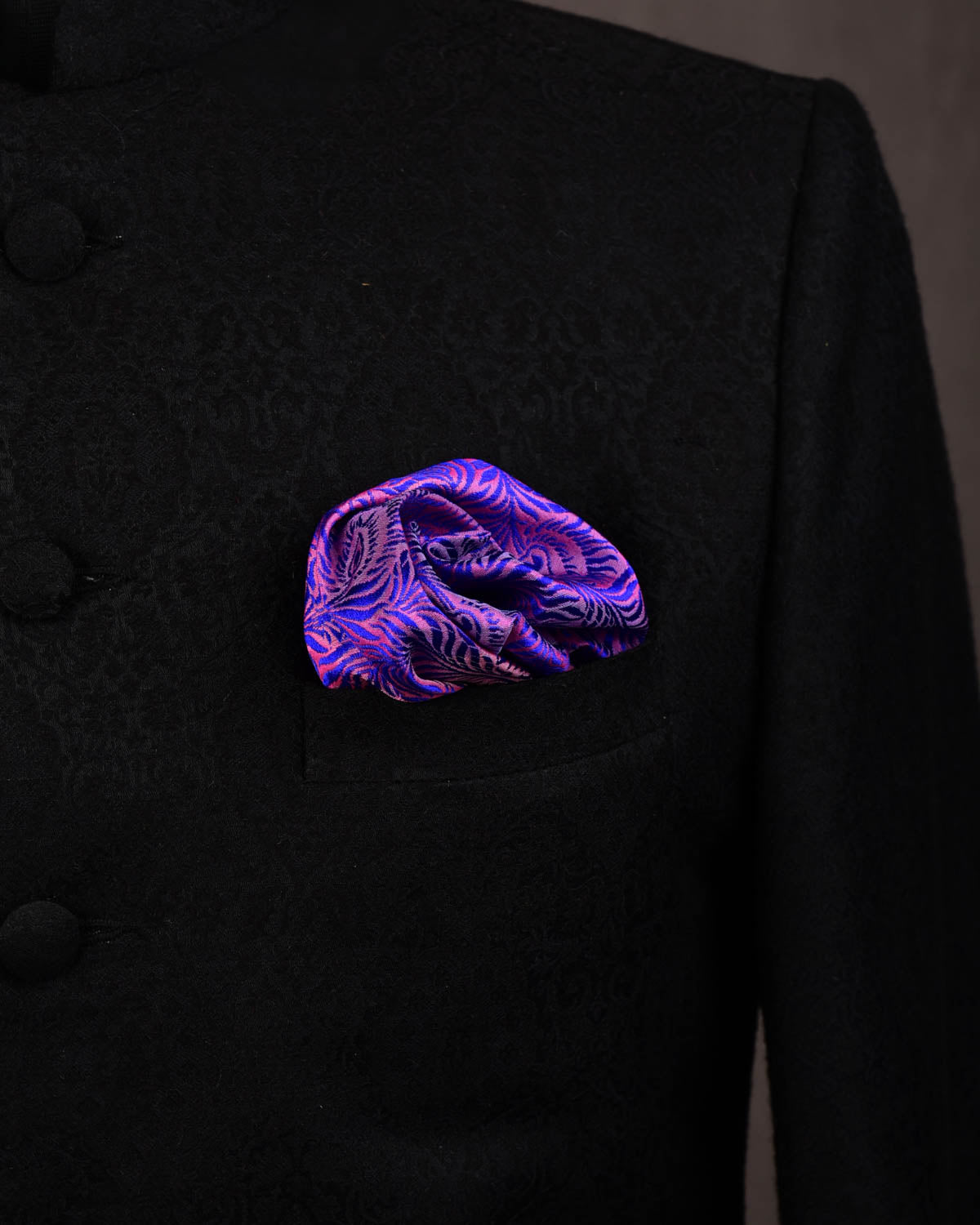 Ombre Pink-Blue Peacock Feather Handwoven Silk Pocket Square for Men with Stripe Borders-HolyWeaves