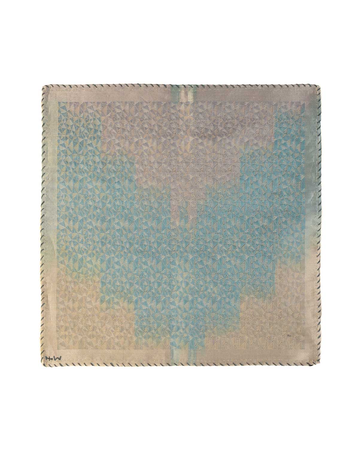 Ombre Gray Gold & Silver Zari Random Triangles Handwoven Silk Pocket Square for Men with Stripe Borders-HolyWeaves