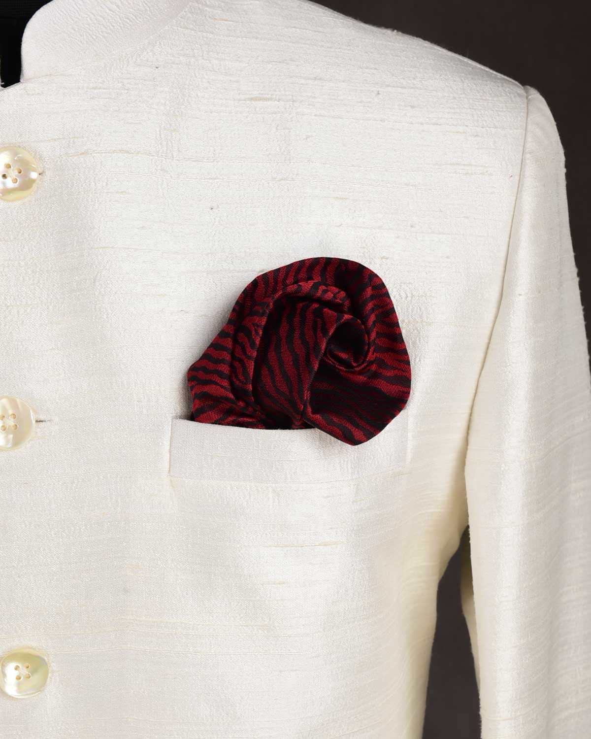 Maroon Zebra Stripes Tanchoi Handwoven Silk Pocket Square for Men-HolyWeaves