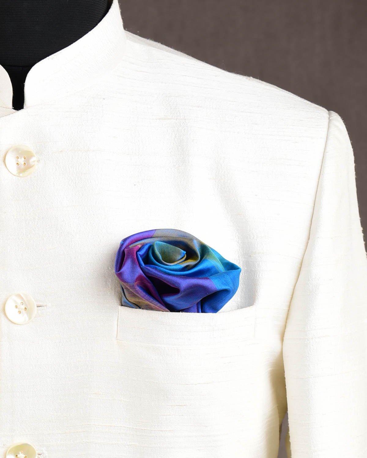 Rainbow Blue-Yellow Twin-Layer Double-Sided Ombre Handwoven Silk Pocket Square for Men with Spiral Hand-Hemming-HolyWeaves