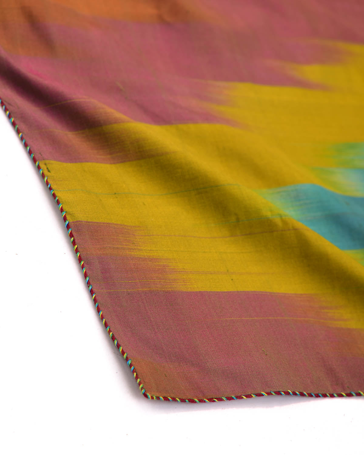 Rainbow Green-Yellow Twin-Layer Double-Sided Ombre Handwoven Silk Pocket Square for Men with Spiral Hand-Hemming-HolyWeaves